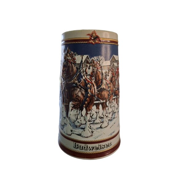 1989 Budweiser Holiday Beer Stein Clydesdales Collector Series Anheuser Busch - Picture 1 of 9